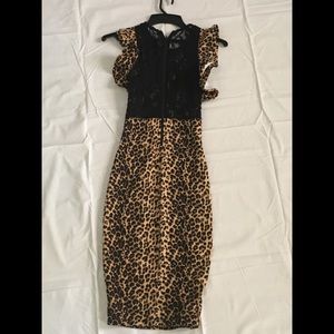 Leopard Print Lace Top Fitted Knee Length Dress